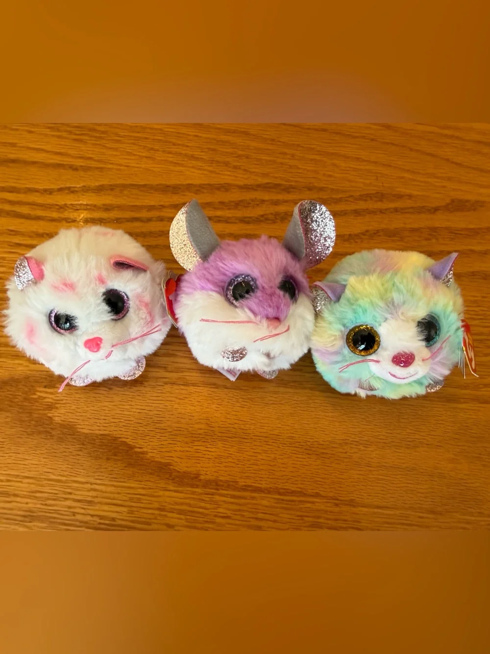 TY puffies and beanie balls cat mouse hamster